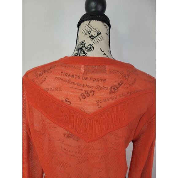 A.L.C Long Sleeves Sheer Top S/M Delicate Knit Crew Neck Orange - Picture 7 of 9